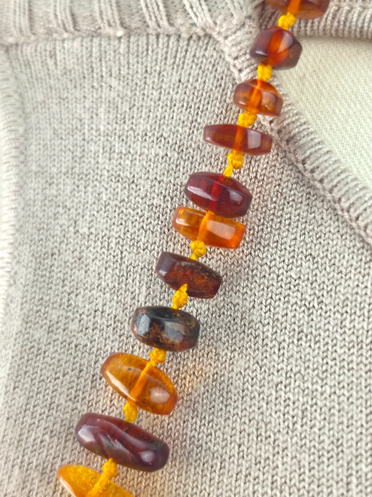 Victorian Natual Baltic Honey Amber Nugget Hand Knotted Graduated Beads Necklace