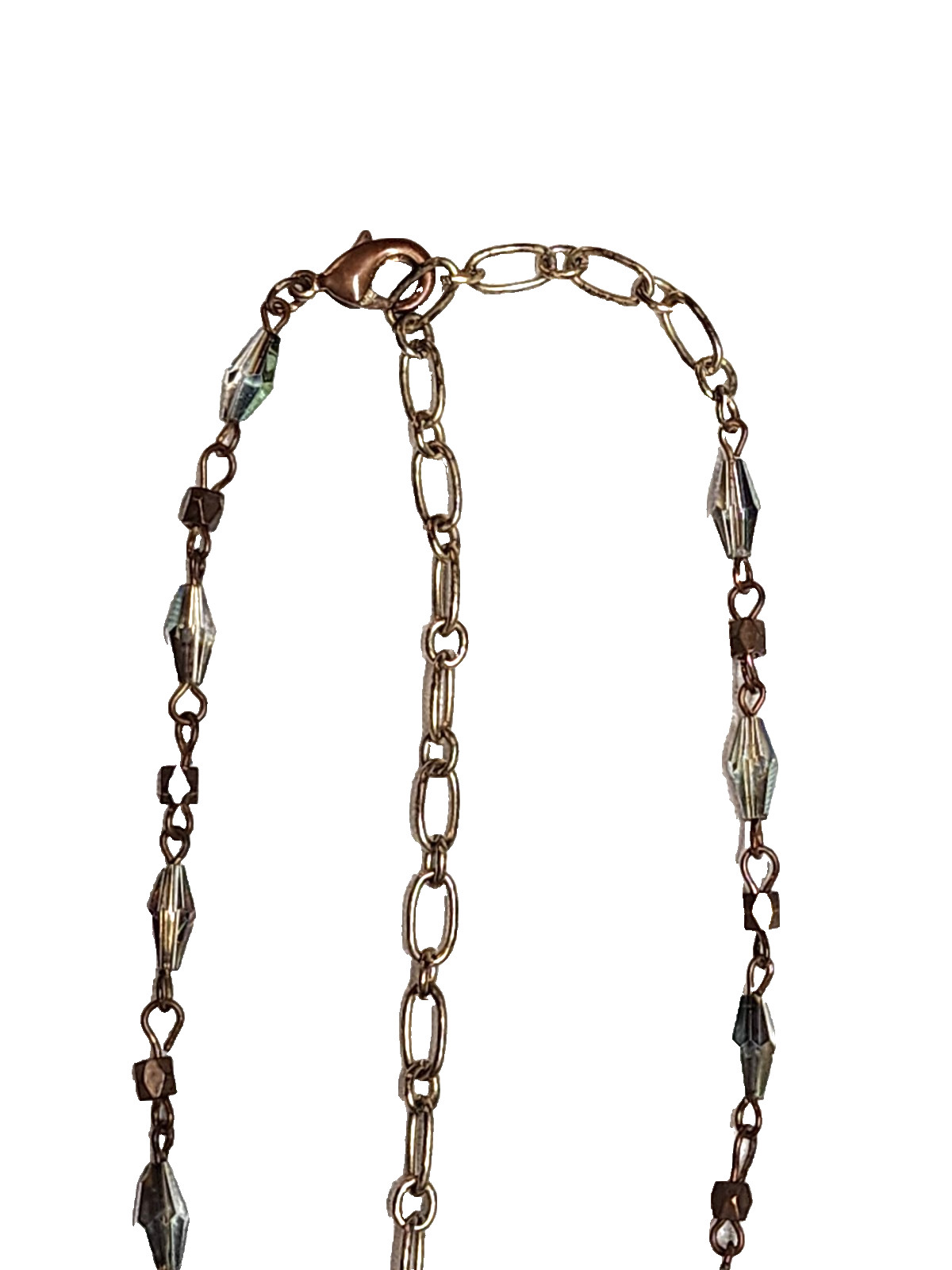 Vintage Sweet Lola Brass Blue Green Beaded Geode Pendant Necklace 17″ Choker