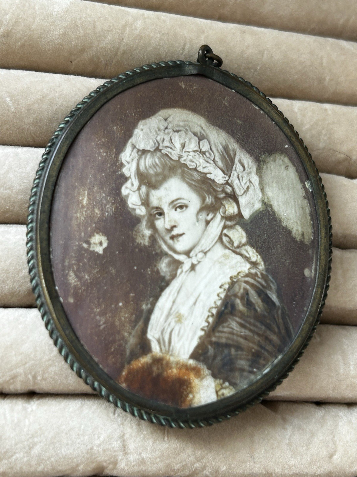 Antique Victorian Revival Cameo Portrait Pendant -Brass Frame Edwardian- Large