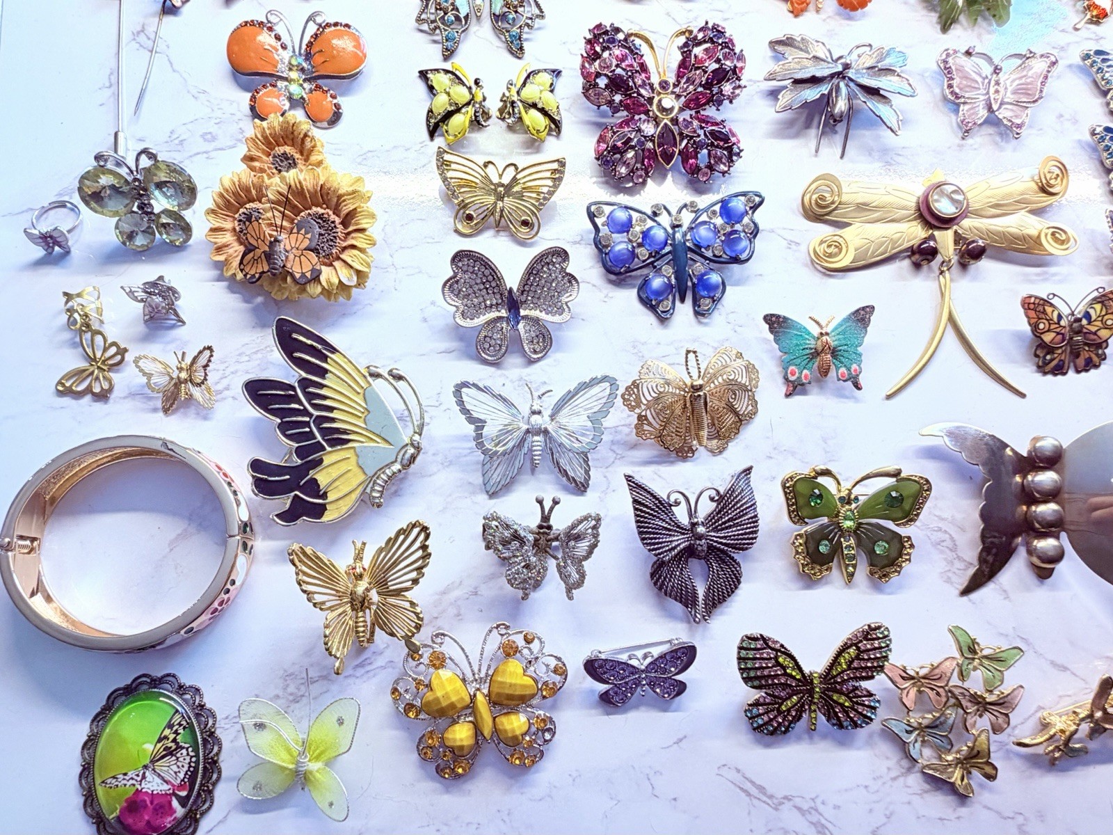 Huge Vintage Mod Butterfly Jewelry Brooch Lot Rhinestone Enamel Signed Unsigned
