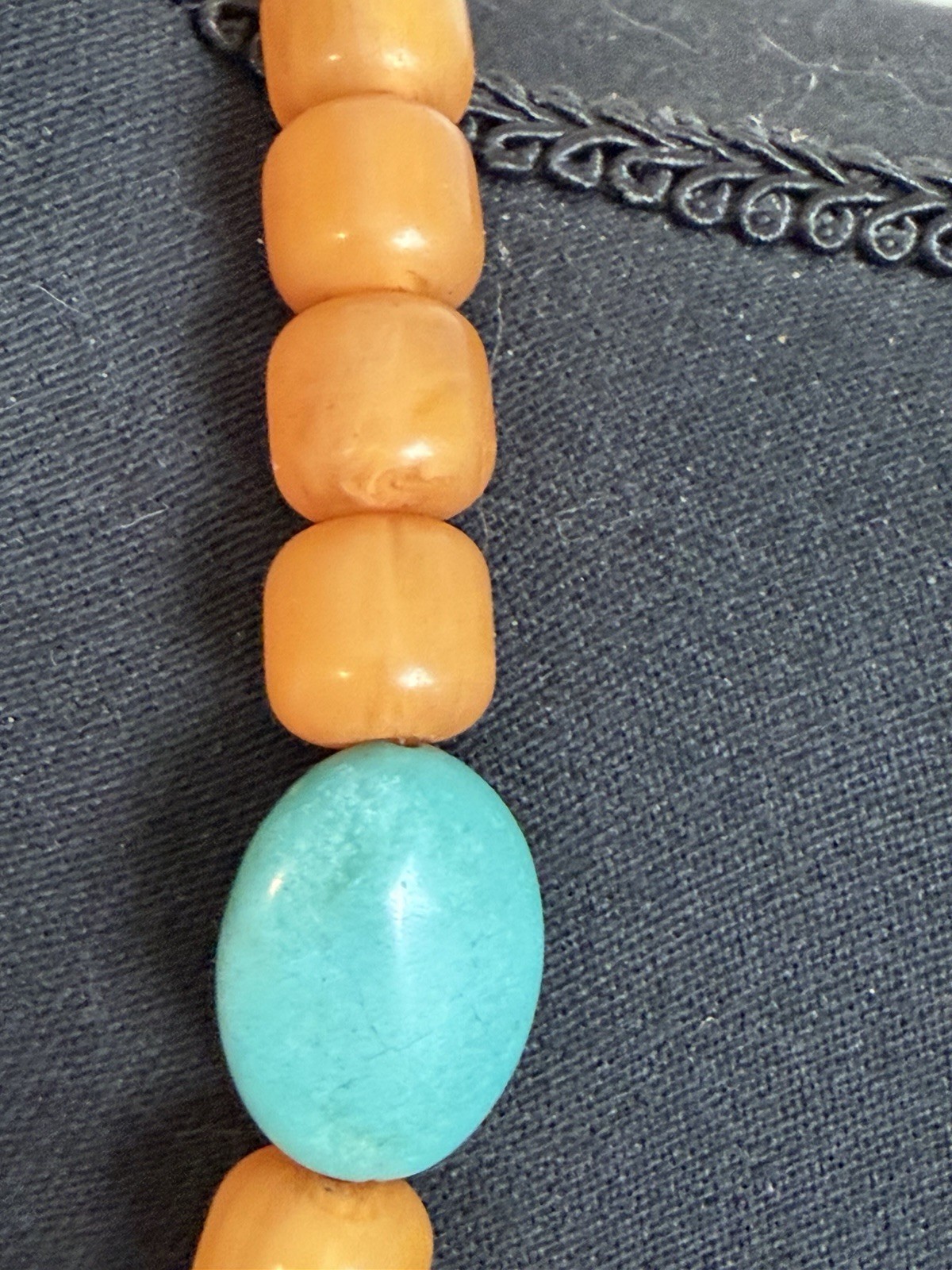 Vtg 925 Sterling Butterscotch Bakelite 17” Necklace BarrelBeads 1cm Tested 85.6g