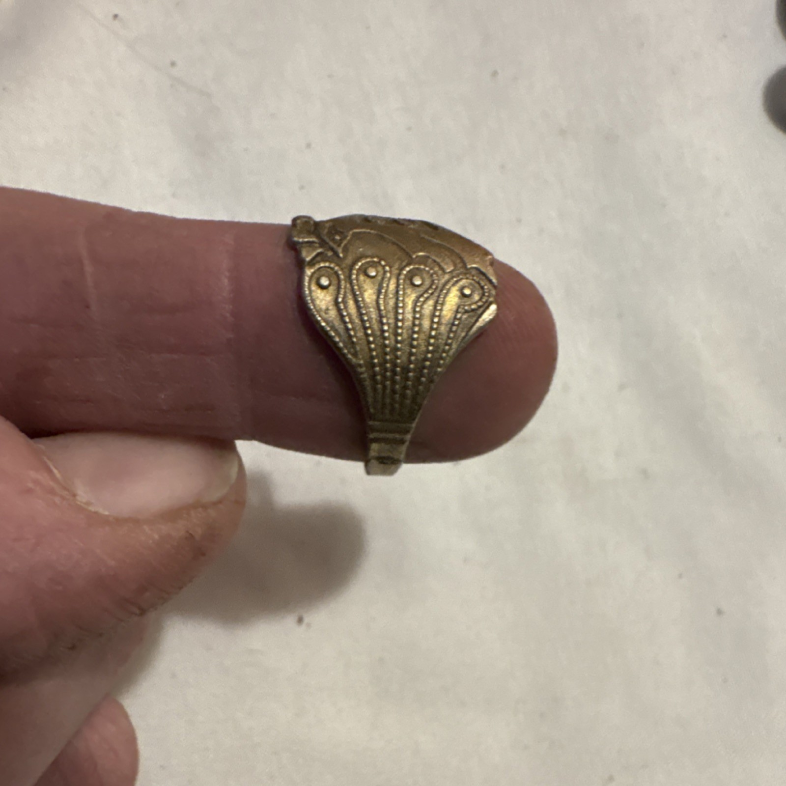 Vintage Ornate Asymmetrical Brass Ring Gold Color No Stone Unique Design Jewelry