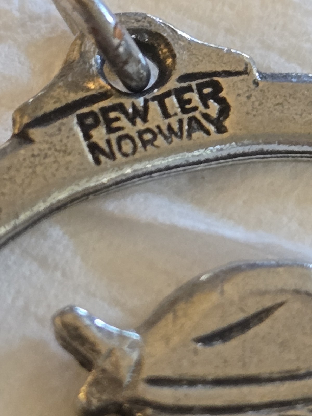 Vtg Havstad Tinn Pendant Pewter Witch on broom rare Ornament Norway Signed