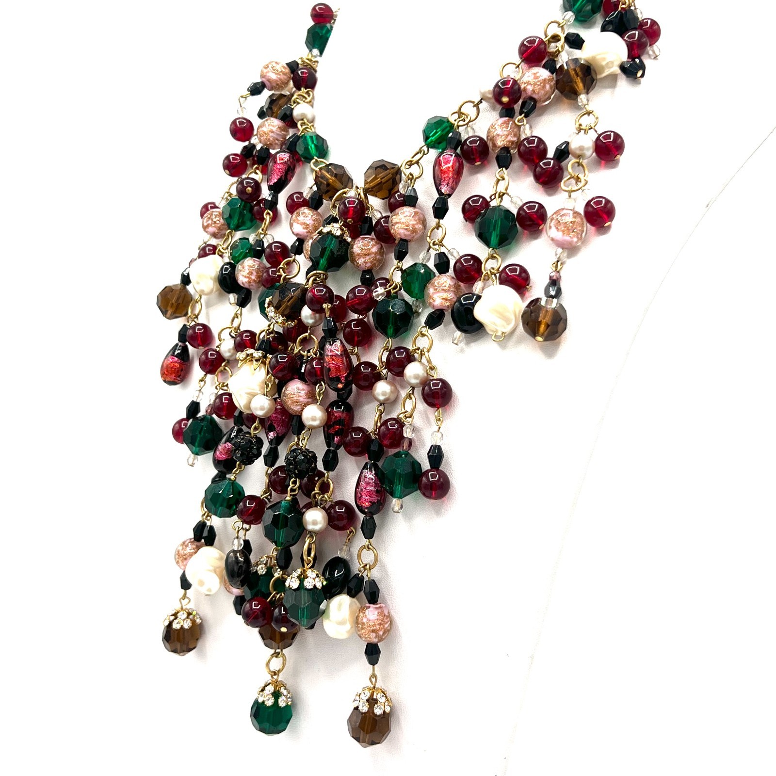 Vintage ANKA Necklace – Festive Red, Green & White Beads-One of a kind Creation