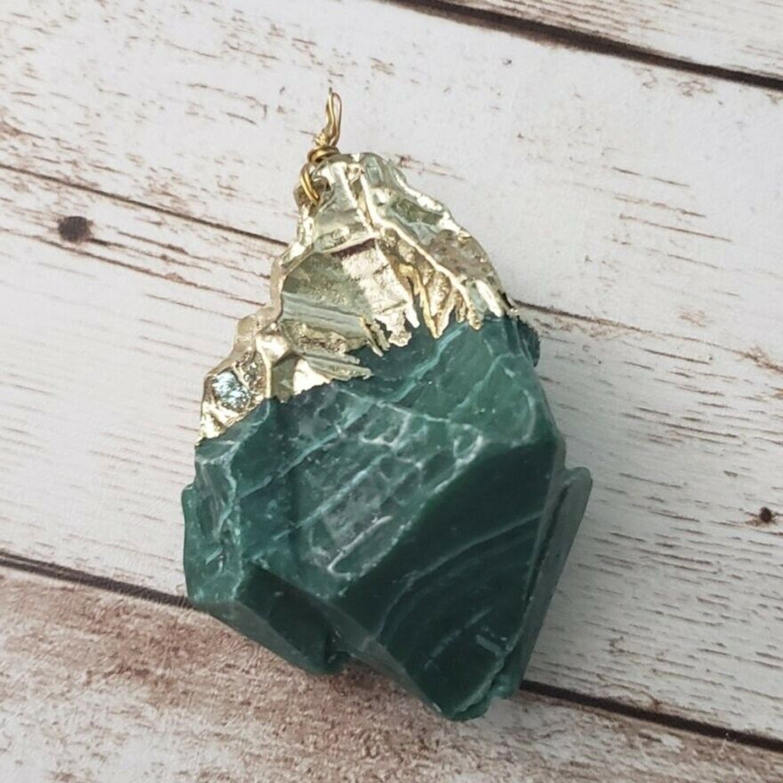 Vintage Pendant Large Pendant Green with Gold Tone – No Chain Included