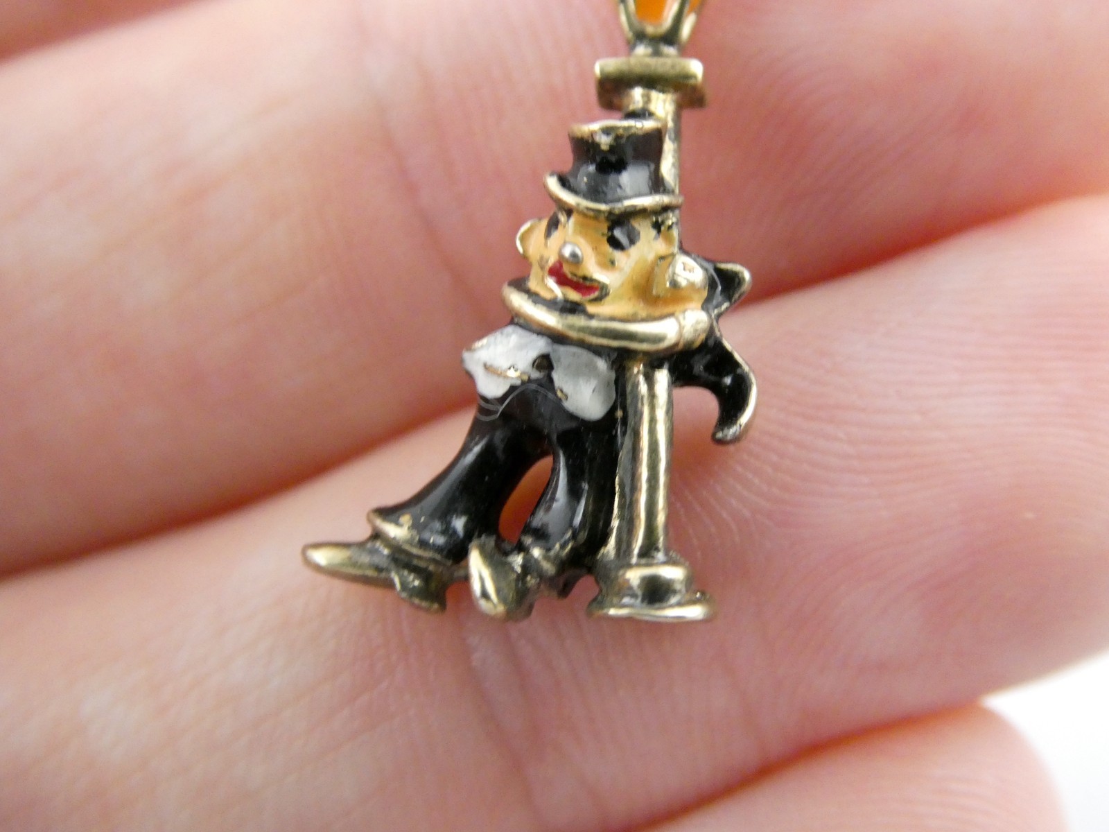 Vintage Sterling Silver Enameled Drunk Person Holding Lamp Post Charm or Pendant