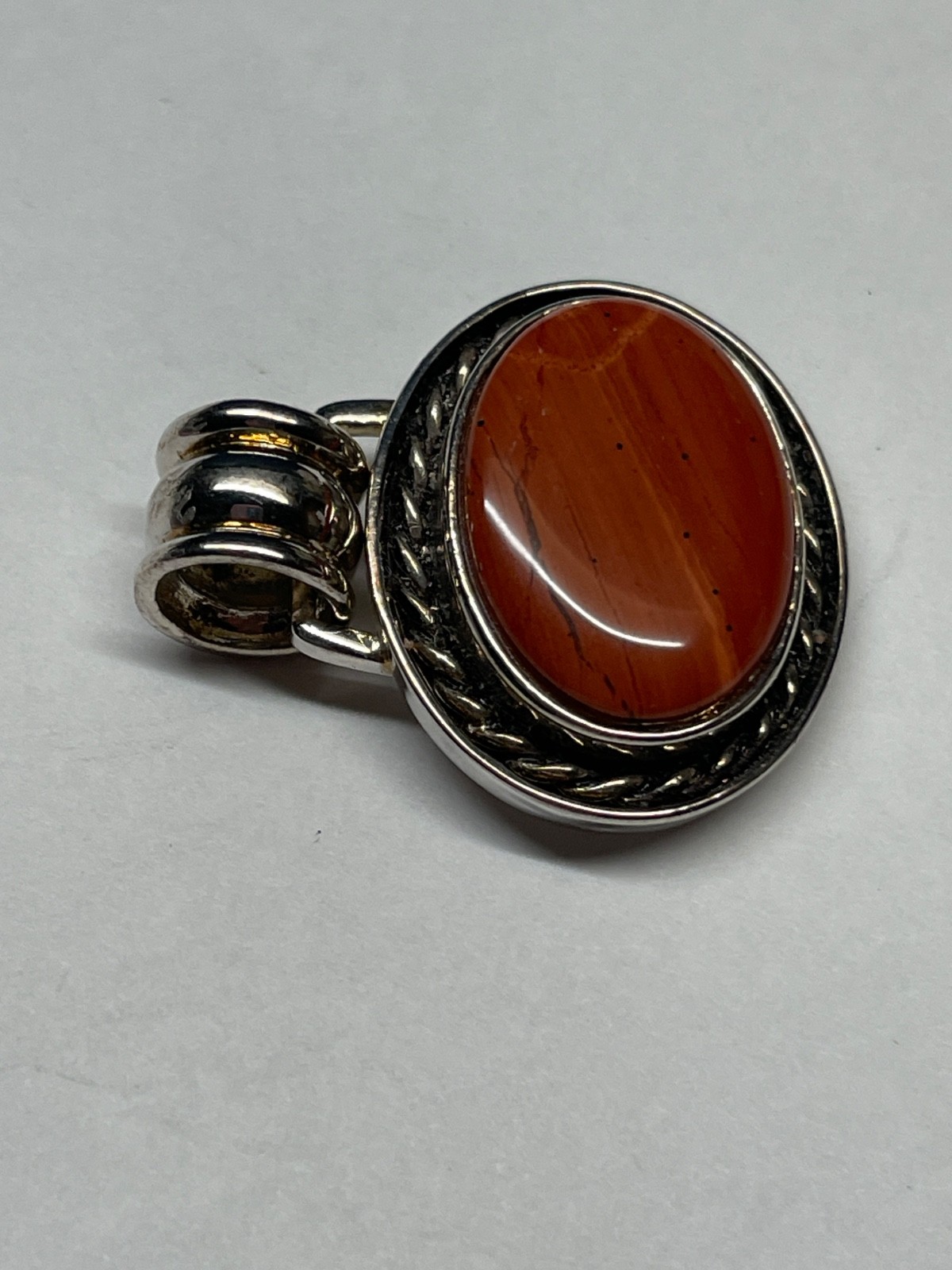Vintage Large DBJ 925 Sterling Silver Red Rasper Pendant 20g Signed