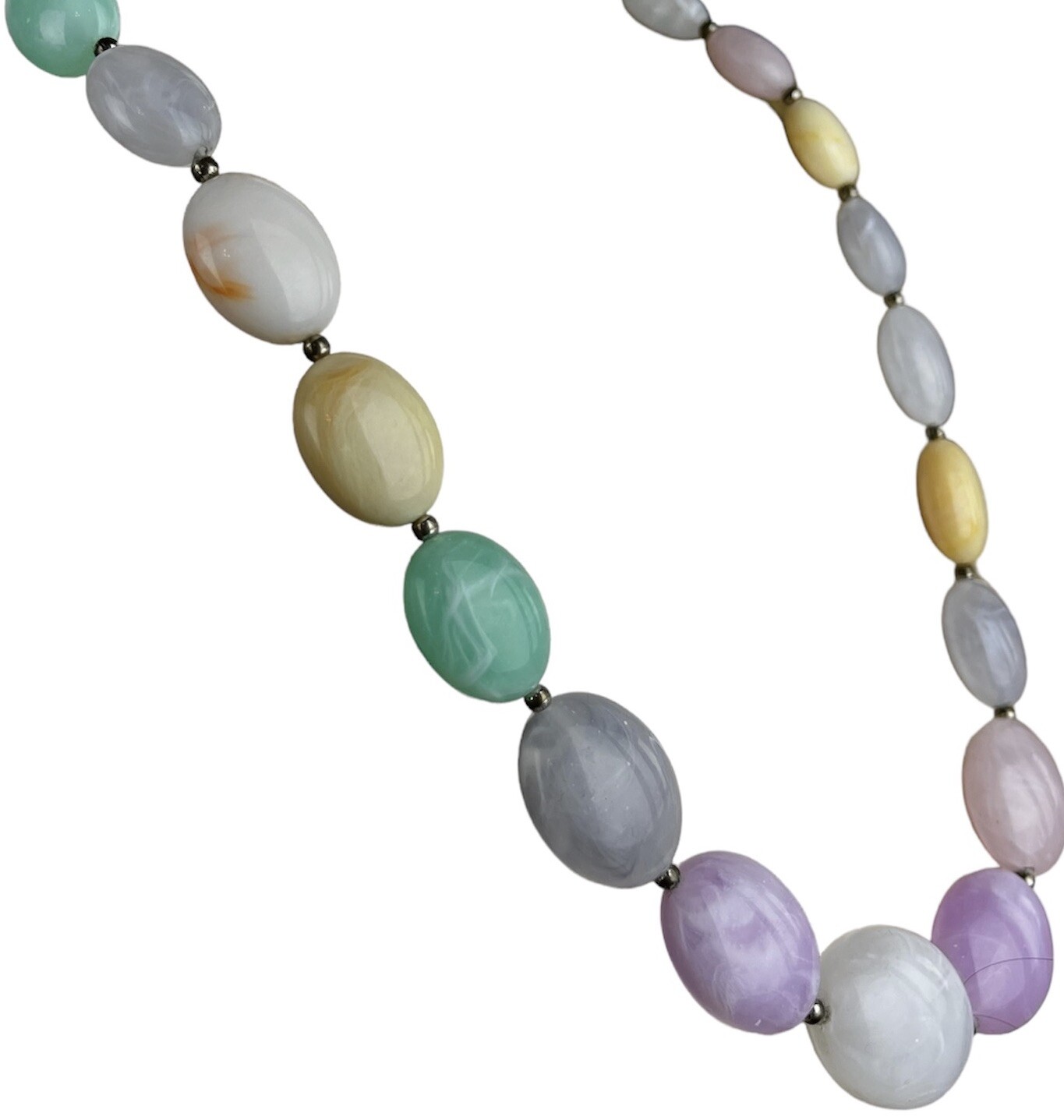 Vintage marbled lucite colorful pastel large oval bead necklace.