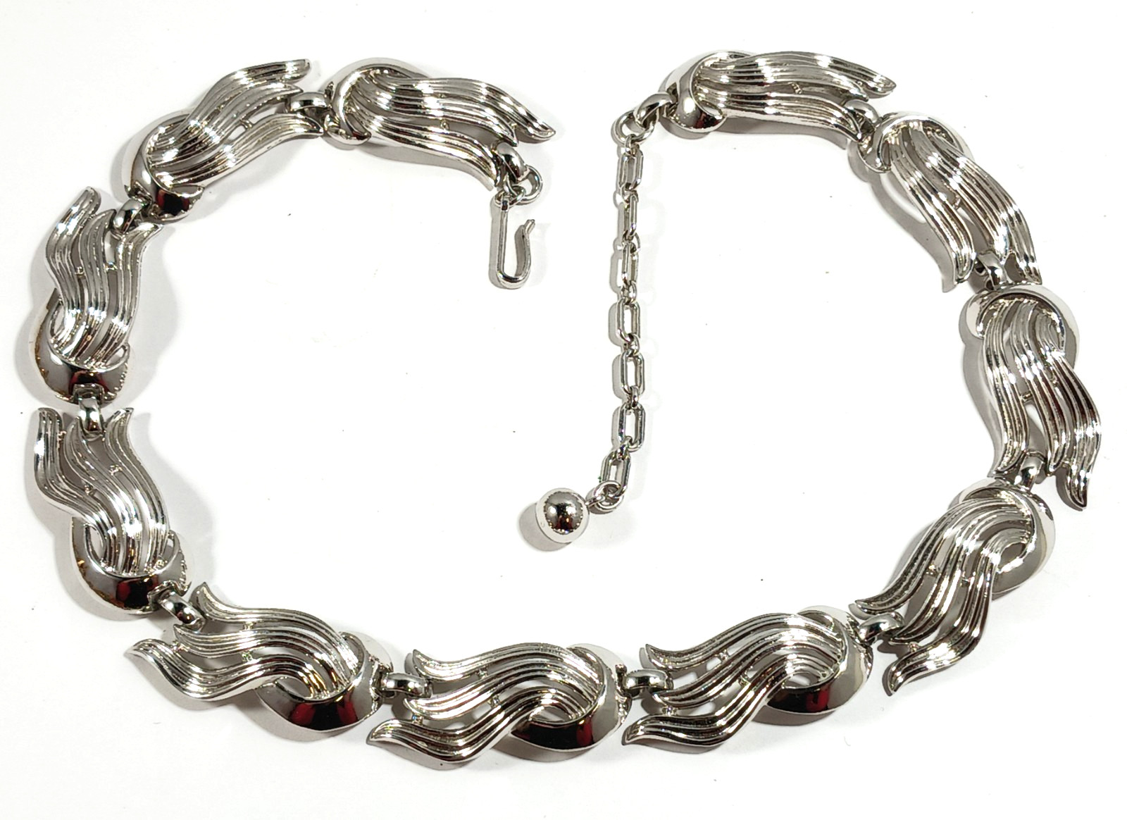 Trifari Signed Silver Collar Necklace ~ Wave Design ~ 16 inches