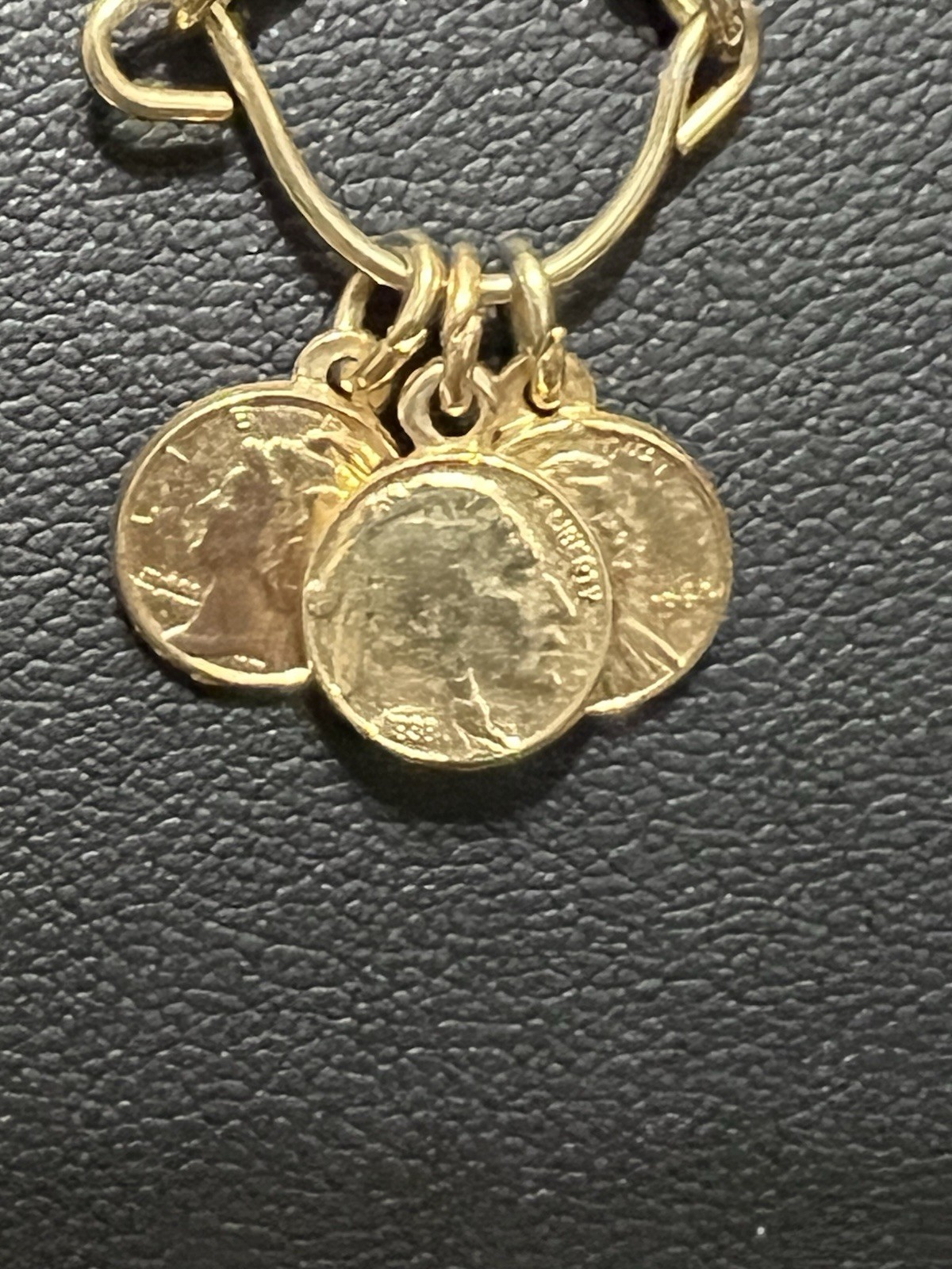 GOLD TONE FAUX Mini COIN NECKLACE Buffalo Nickel Barber Quarter Penny 14.5”
