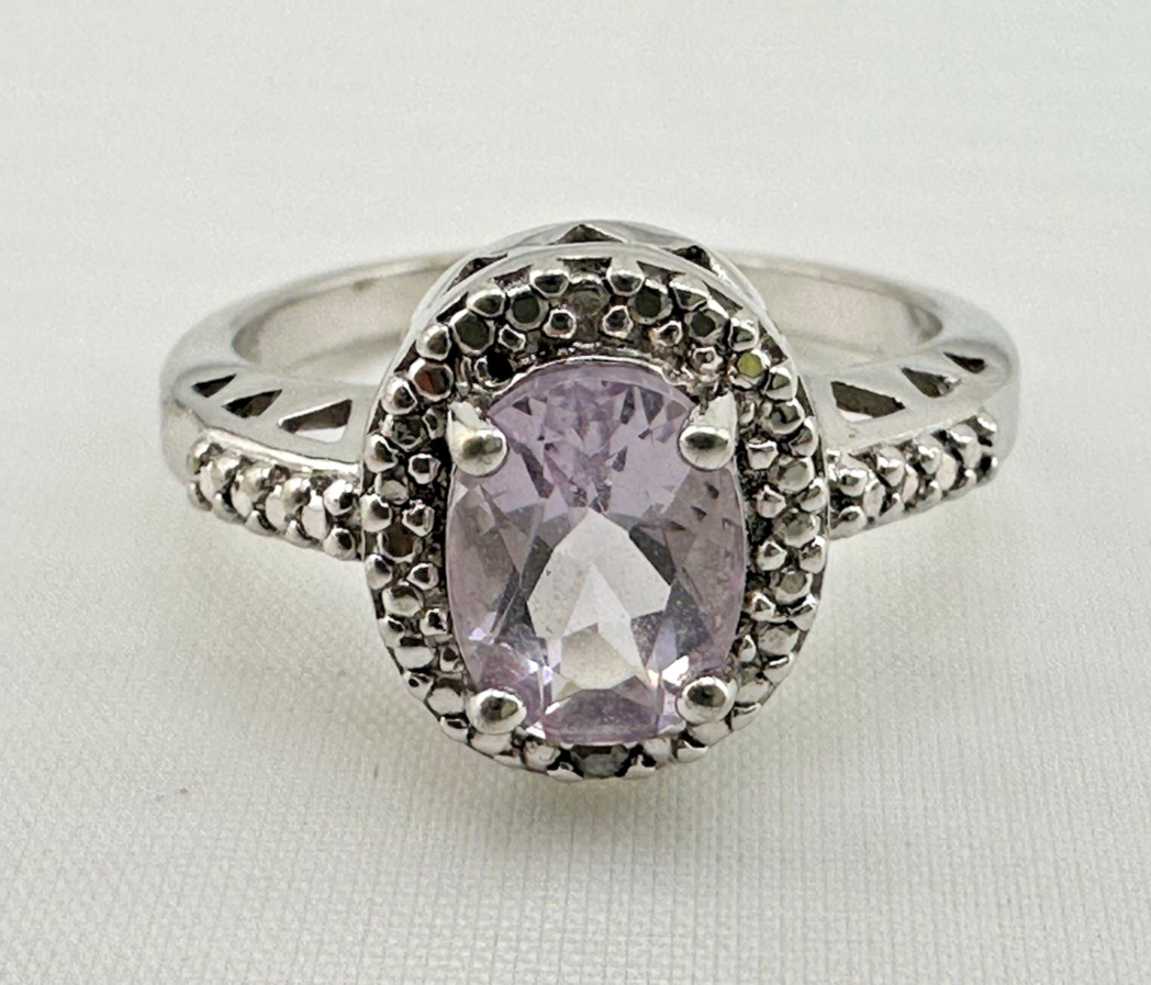 Vintage Sterling Silver Light Pink/Purple Colored Stone Accent Ring Sz 7