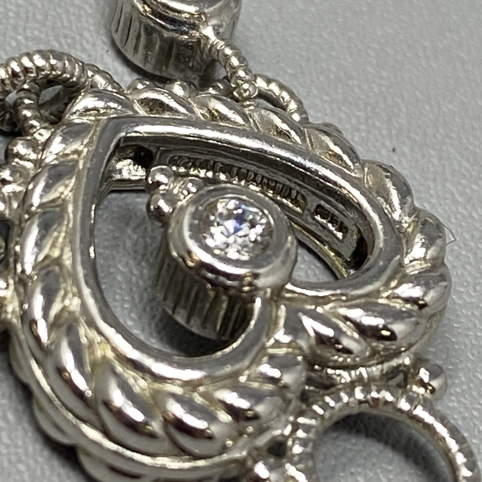 Sterling Silver Heart Pendant Cubic Zirconia Stones Open Center 925 Thailand