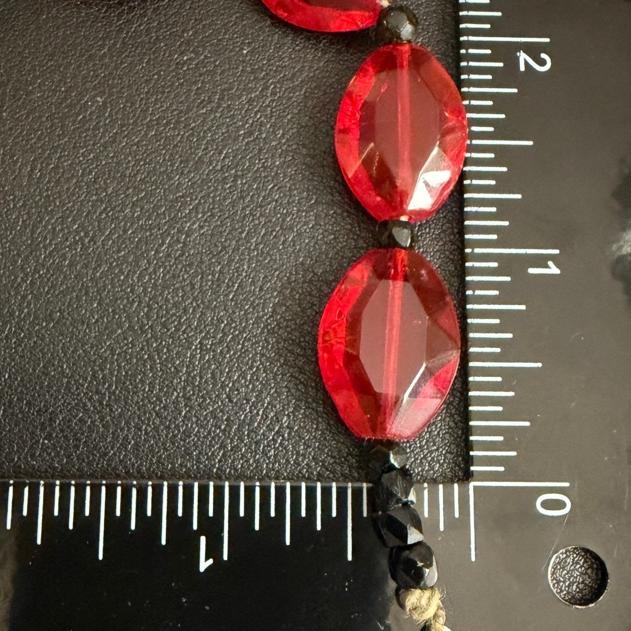 Vintage Glass Bead Necklace Red Black Faceted Oval Statement