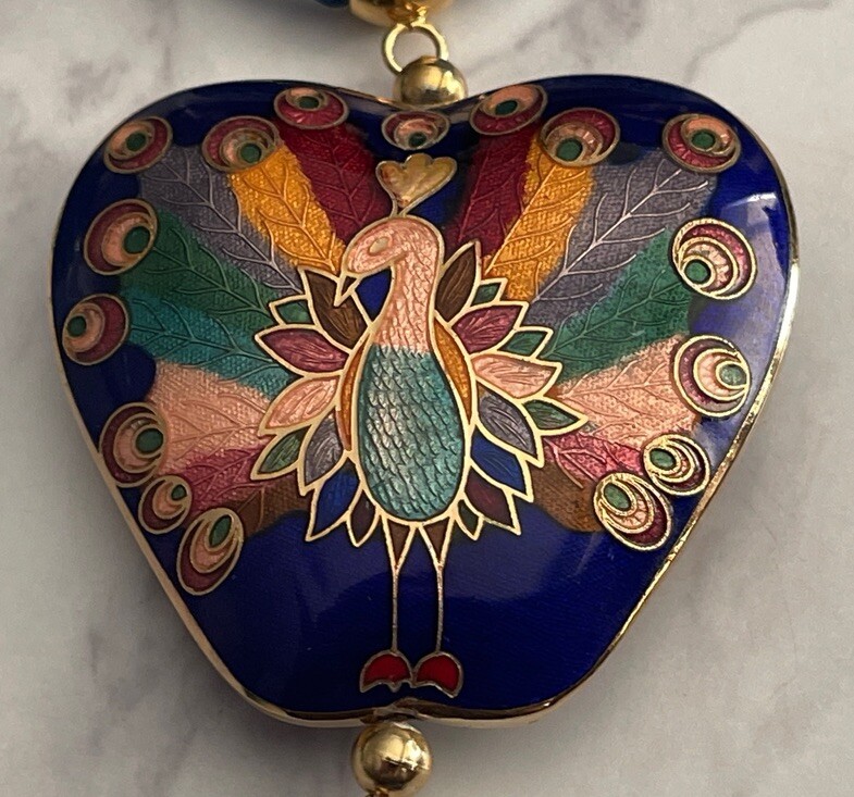 Blue Cloisonne Double Sided Peacock Pendant Necklace Tassel MM-39