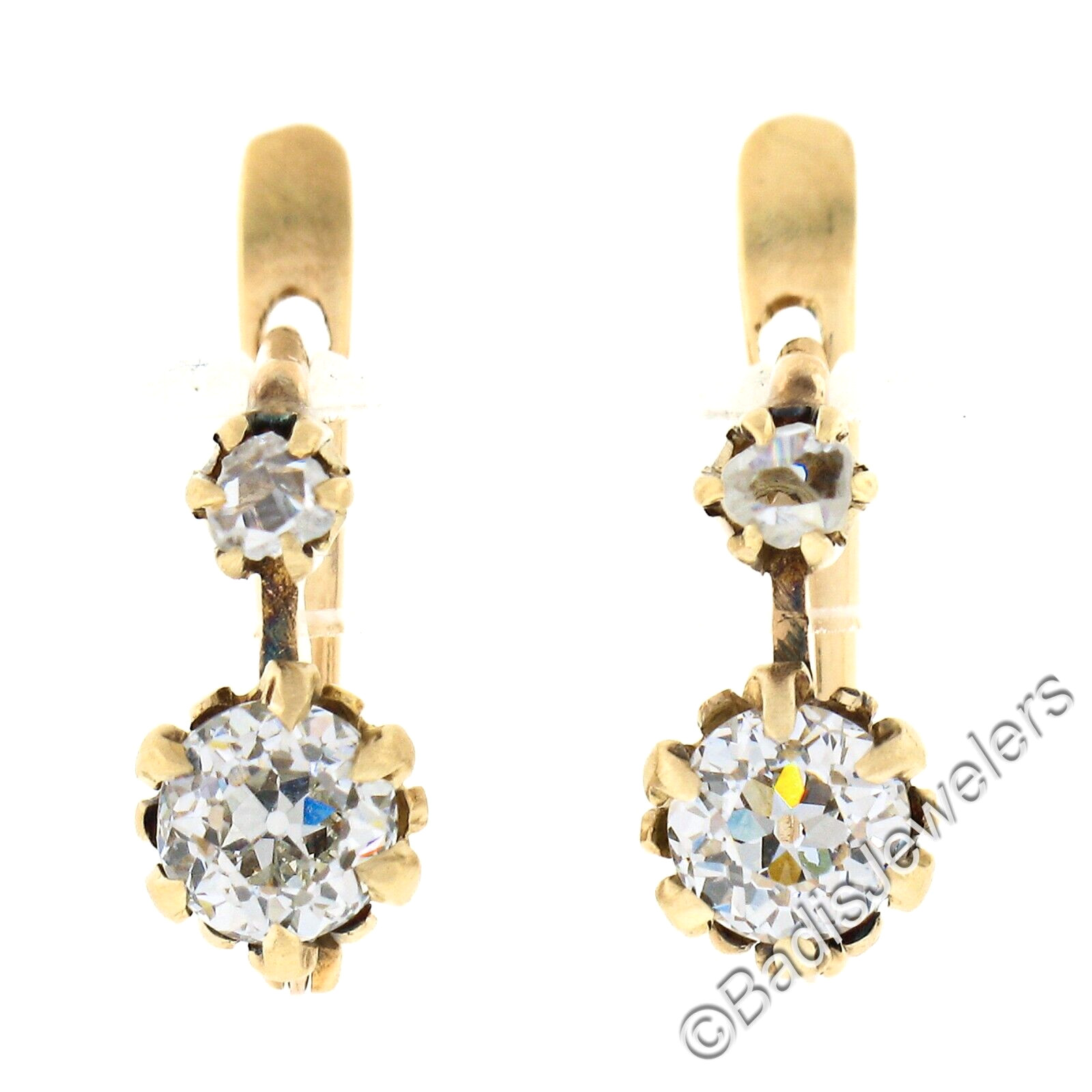 Antique Victorian Gold 1.10ctw GIA Prong Old European Diamond Drop Earrings