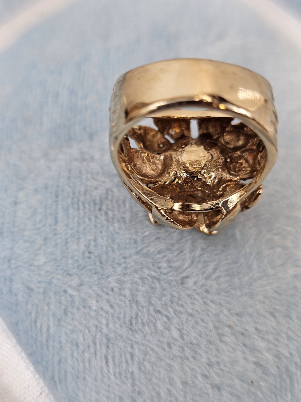 Vintage Brutalist Pearl Flower Ring – Statement Piece Size 5.5 Gold Tone
