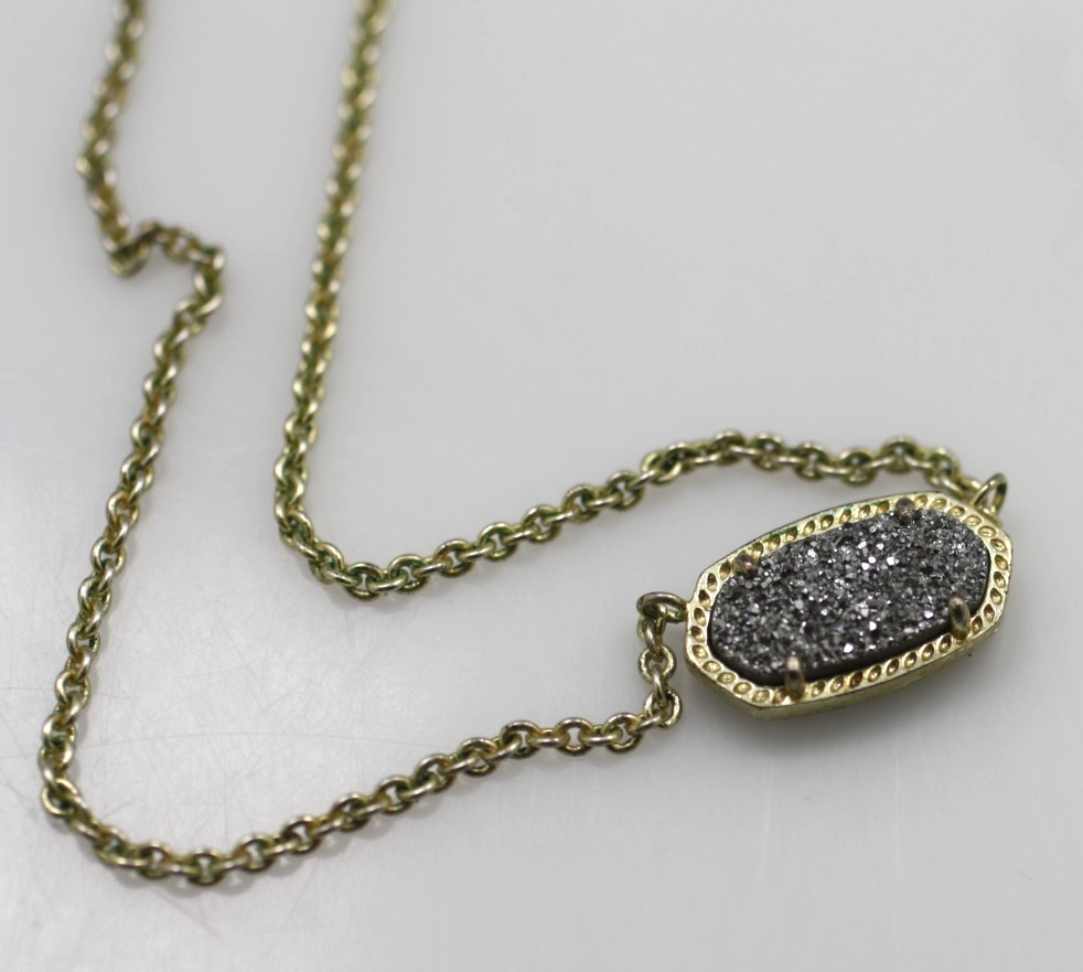 Kendra Scott Elisa Gold tone Pendant Necklace In Iridescent Drusy 15-17″ chain