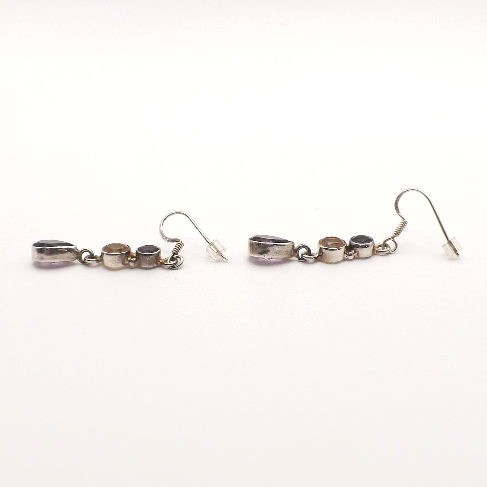 Sterling Silver Natural Iolite Citrine Amethyst Dangle Earrings