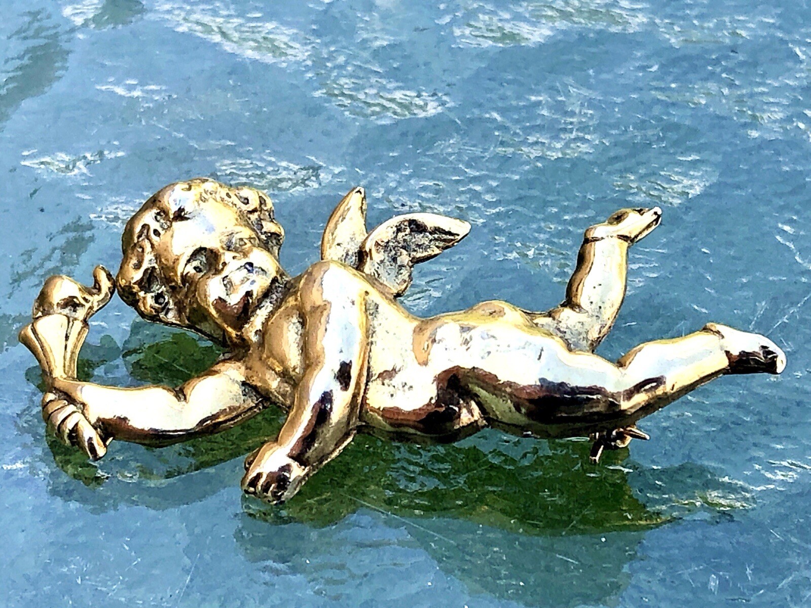 2 Vtg Zentall Cupid Pin Brooches- Baby Cherub Silver & Gold- One Signed Designer
