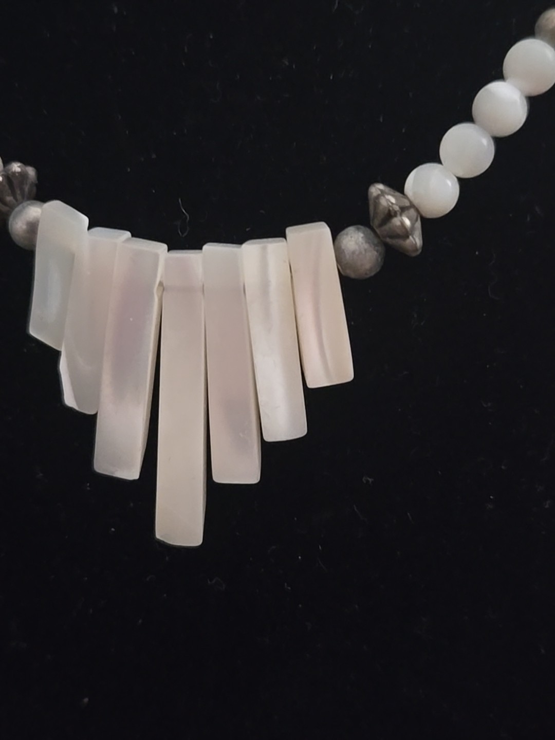 Vtg Southwest Liquid Silver Tone Abalone Mother Of Pearl Necklace 22″ Tarnished