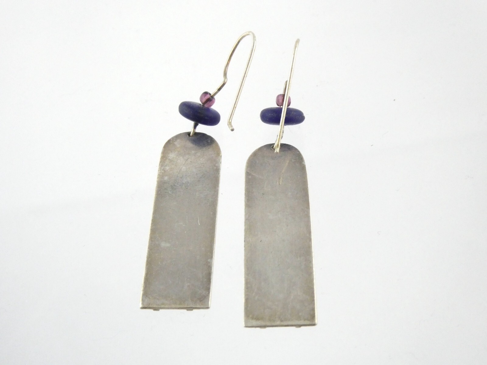 Vtg Artisan Handmade Sterling Silver Person Worshipping Sun Earrings 9g 2.25 In