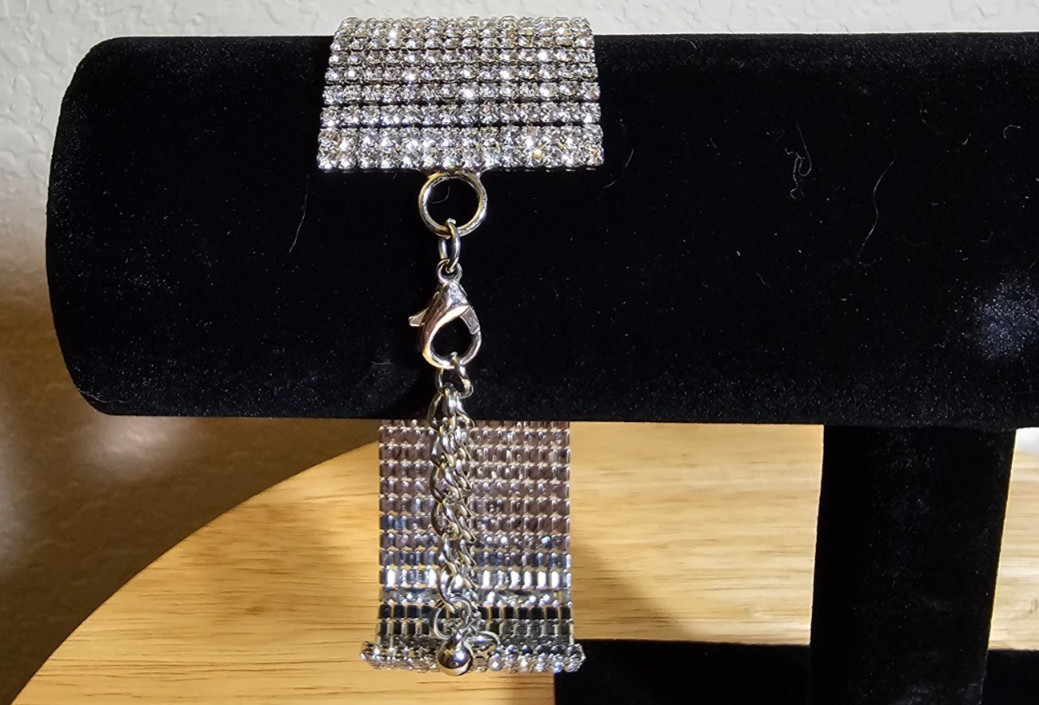 Vintage Rhinestone Bracelet Multi-Row Clear Sparkling Statement 7″