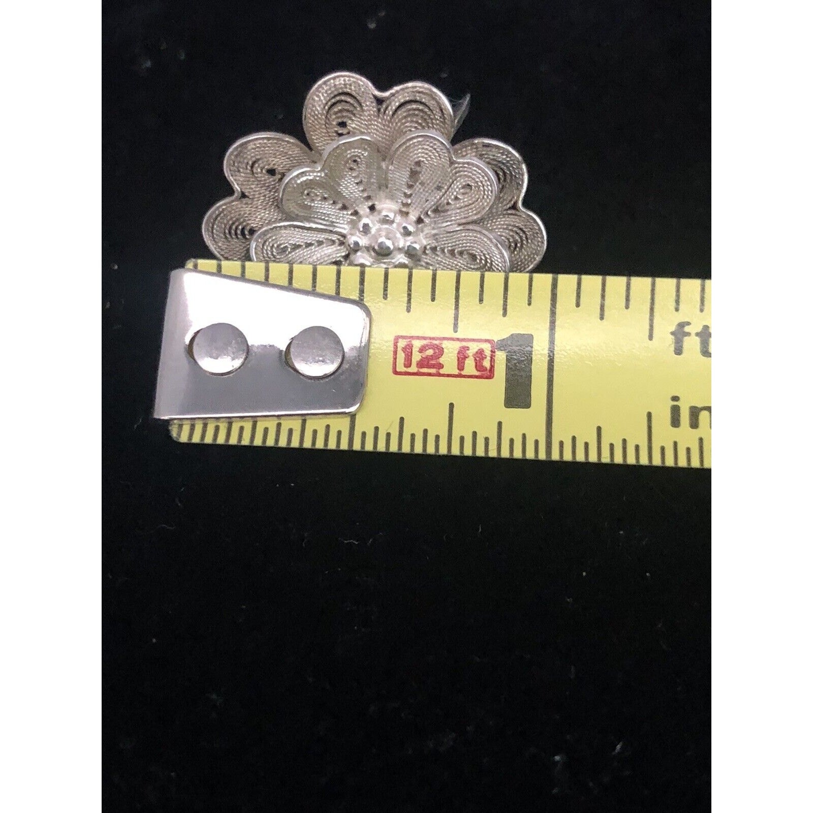 Vintage MCM Screw back 950 Fine Silver Cannetille Flower Earrings