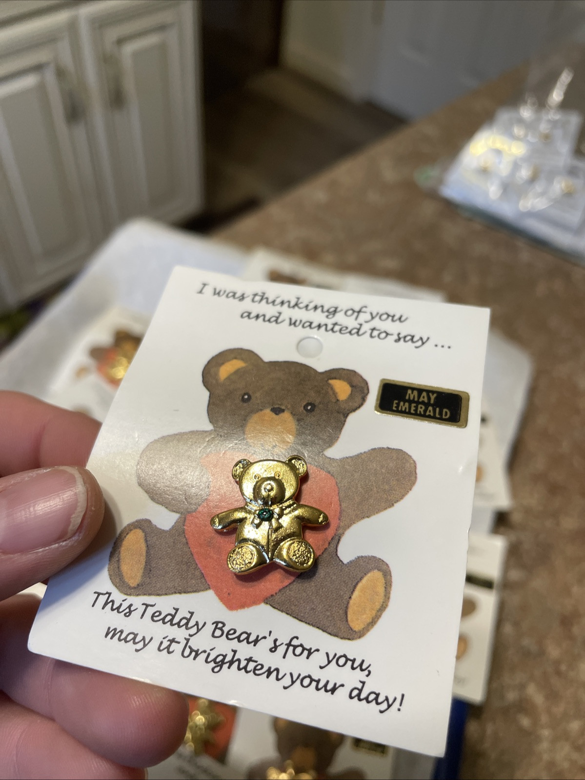 Vintage Teddy Bear Lapel Pin – Cathedral Art – May Emerald Lot Of 24 Pieces
