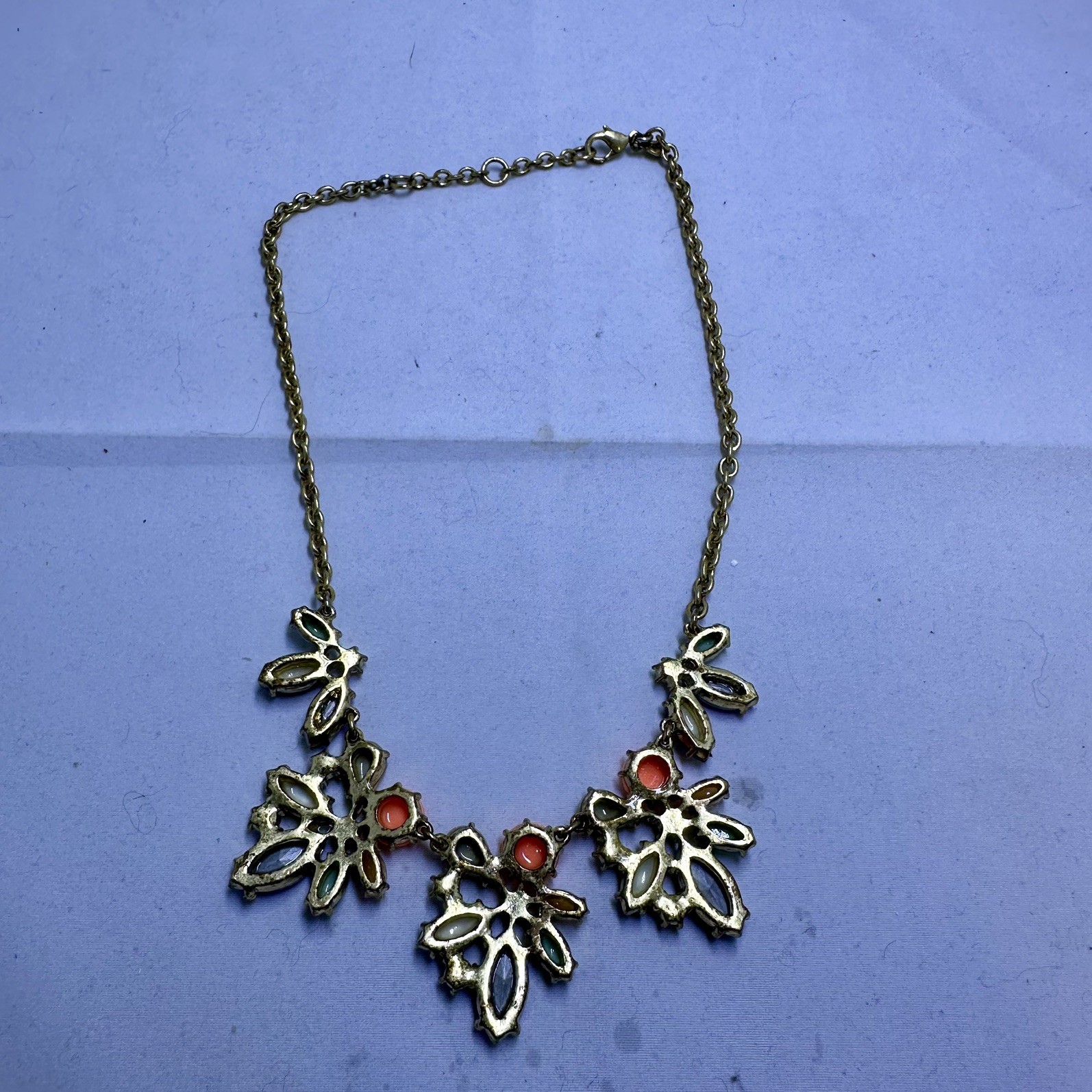 J. Crew GoldTone Multicolor Rhinestone Cluster Flower Necklace 19” adjustable