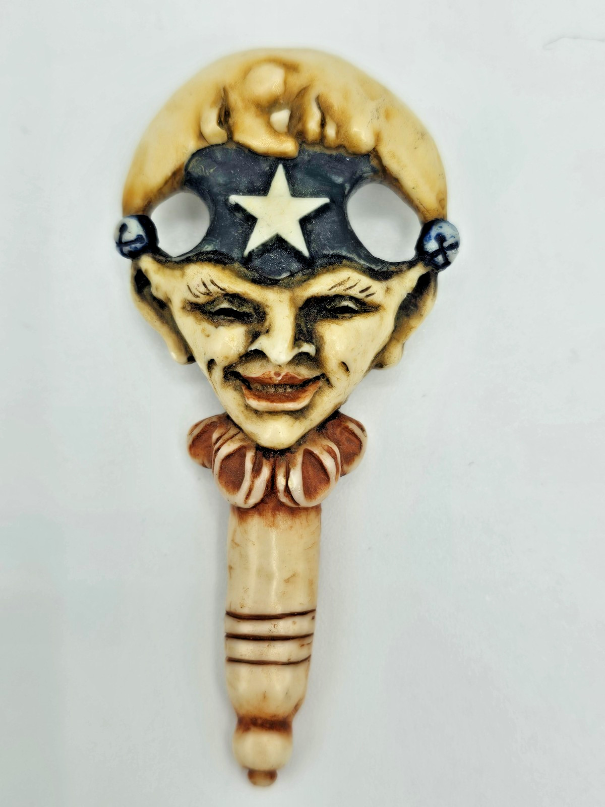 Oddity Jester Brooch Vtg Harlequin Carnivalesque Whimsical Celestial Pin SM140