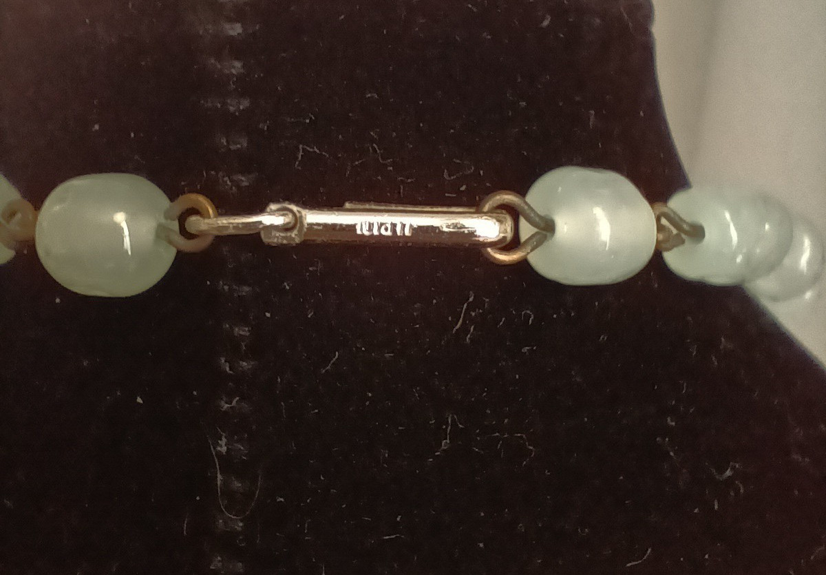 Cerulean Aqua Jade Stone and Chain Necklace Made in Japan 18″ Vintage