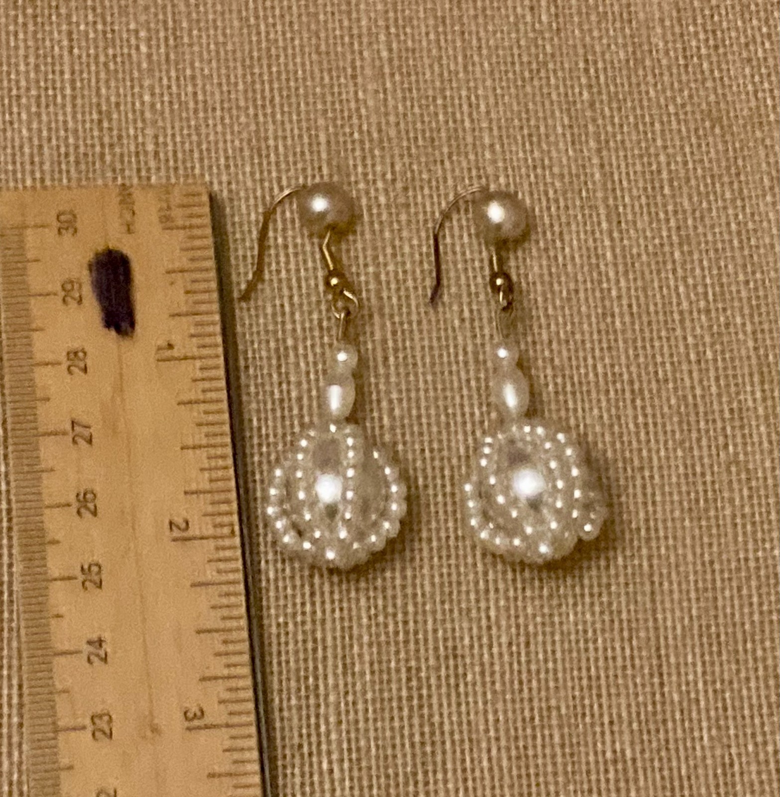 Vintage Faux Pearl Earrings Caged White Dangle Pierced Hook