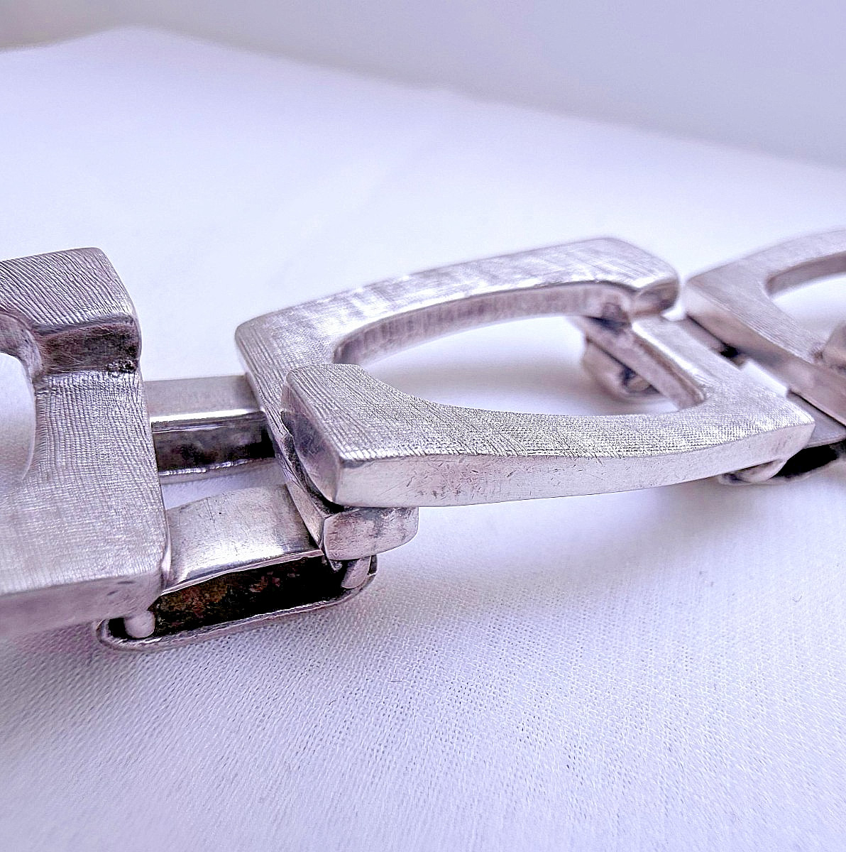 Vintage Modernist Belgiorno 900 Silver Bracelet 1970s Argentina 95.3 g 7.25 in
