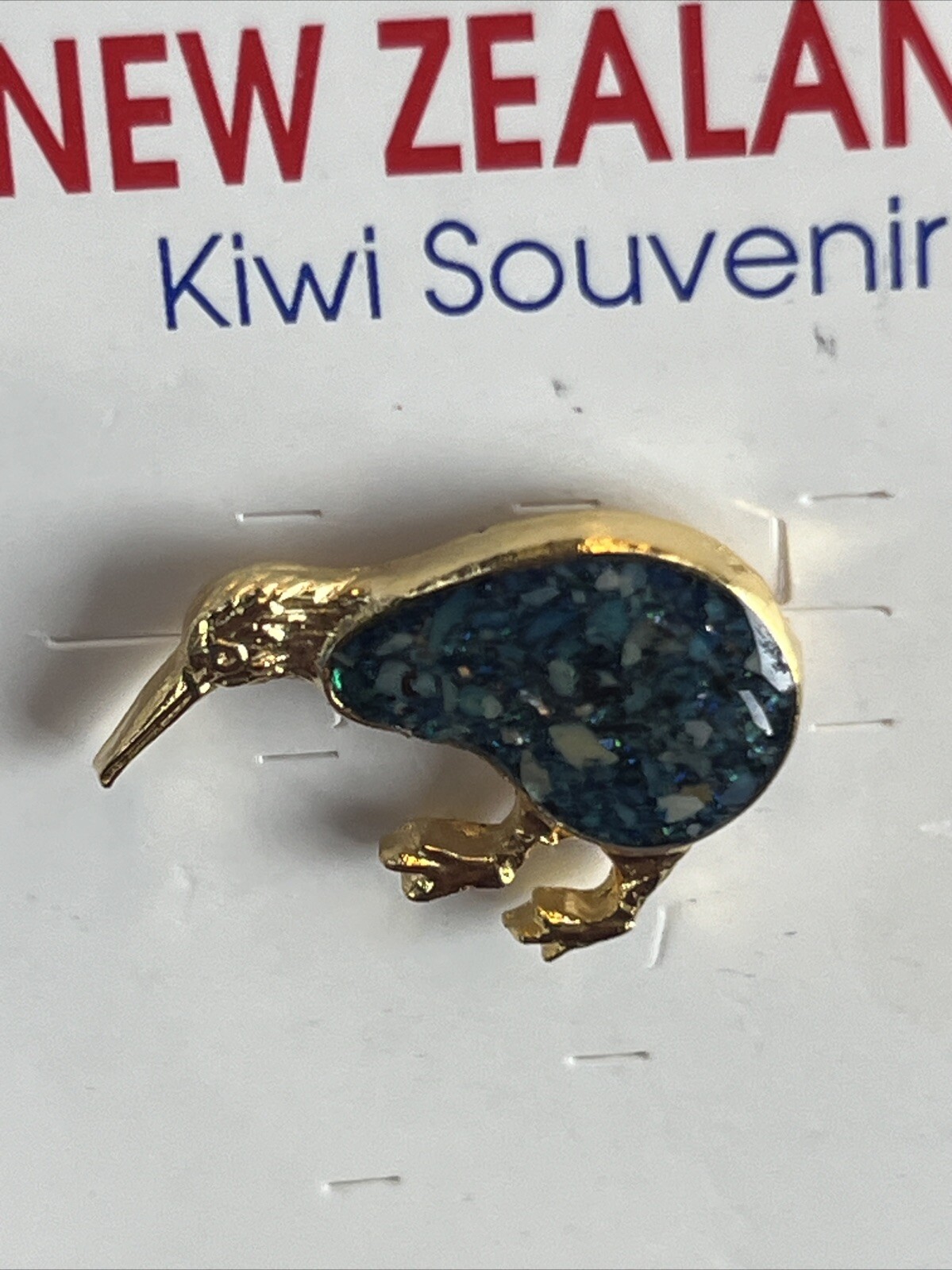 Vintage New Zealand Paua Abalone Shell Tiny Petite Kiwi Bird Brooch Or Pin