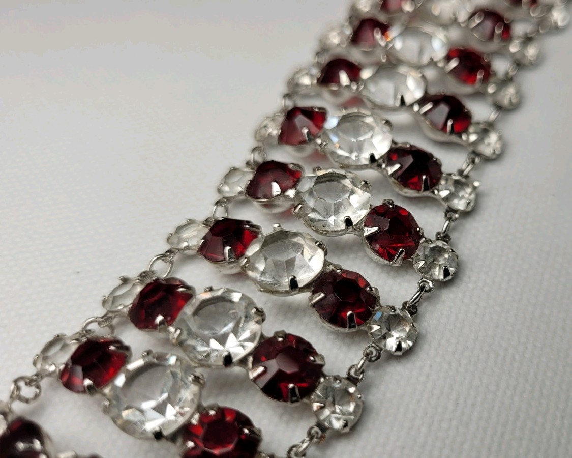 Elegant 7.5″ Estate Garnet & White Sapphire Color Bracelet 1/20 12k Gold 36.85gr