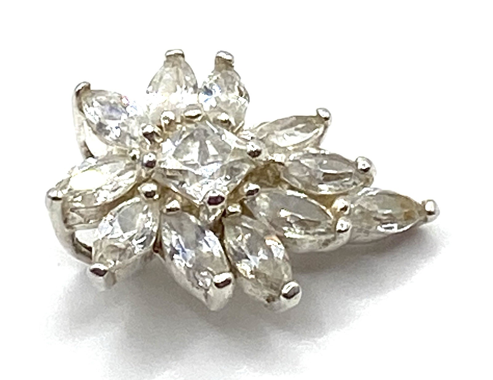 Vintage Sterling Silver CZ Flower Sparkling Pendant 1” Long