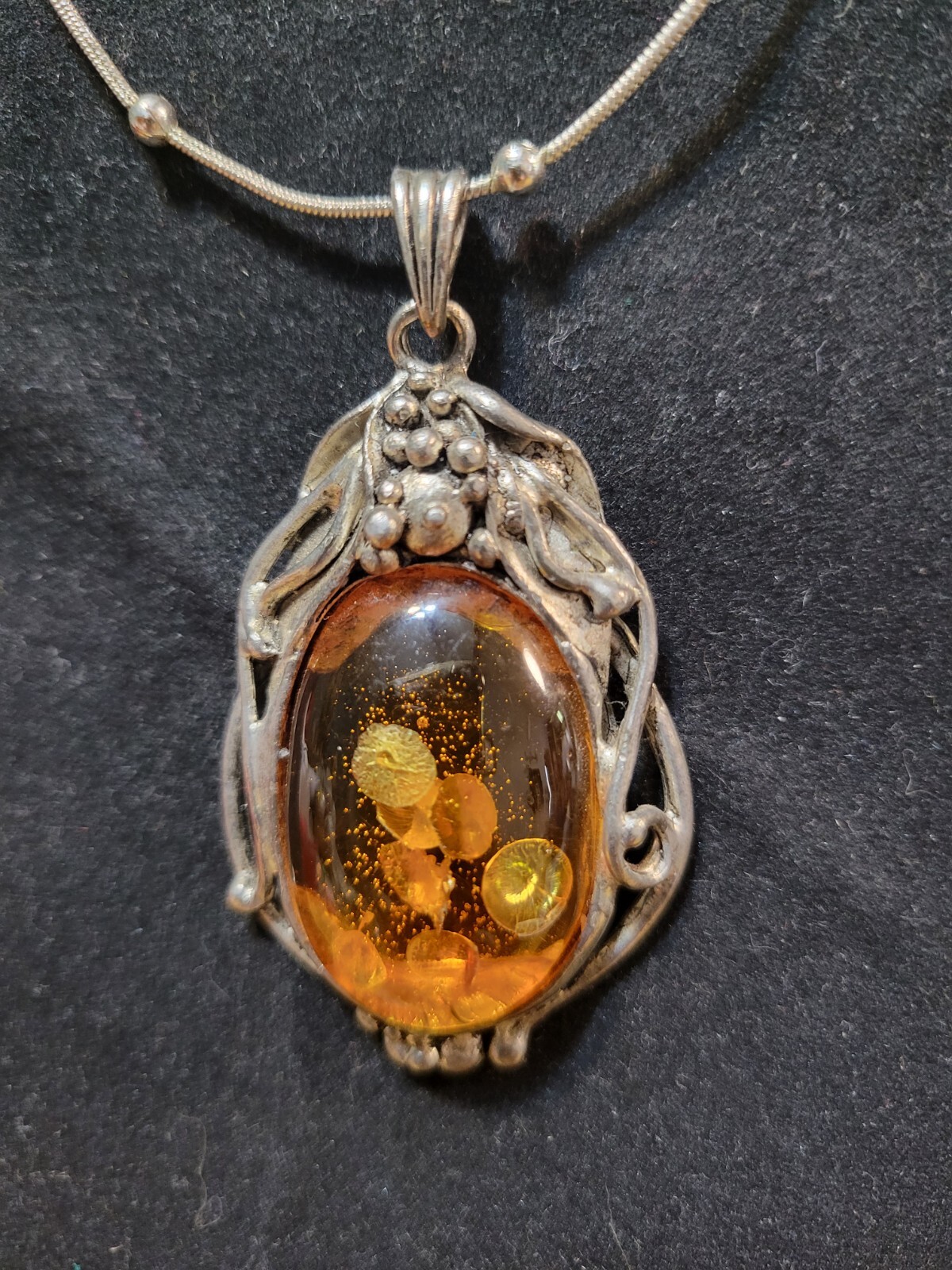 Vintage Art Nouveau Style One Of a Kind Honey Amber & 925 Pendant