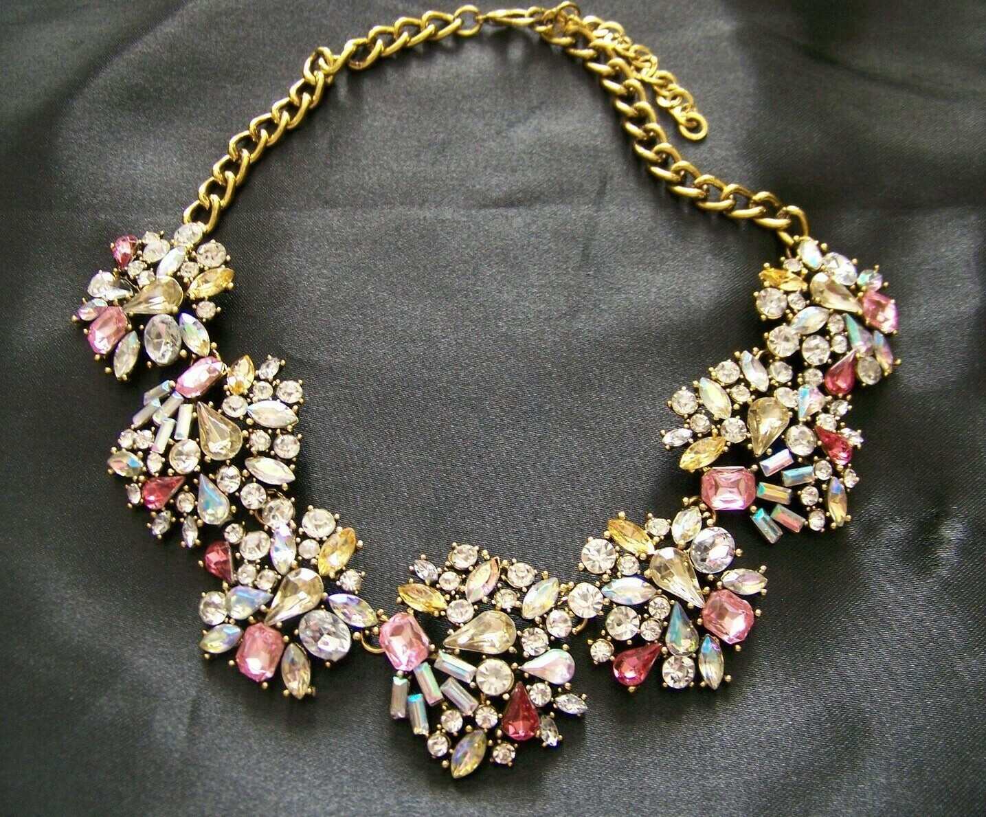 Vintage Style Pastel Multi Color Rhinestone and Glass Necklace