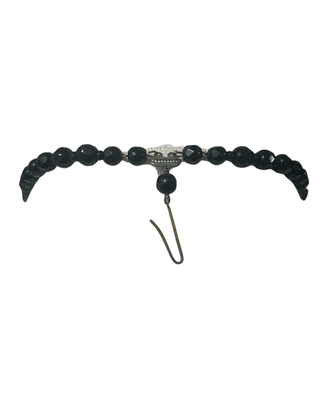 Vintage Estate Black Faceted Crystal Y Rosary Style Necklace