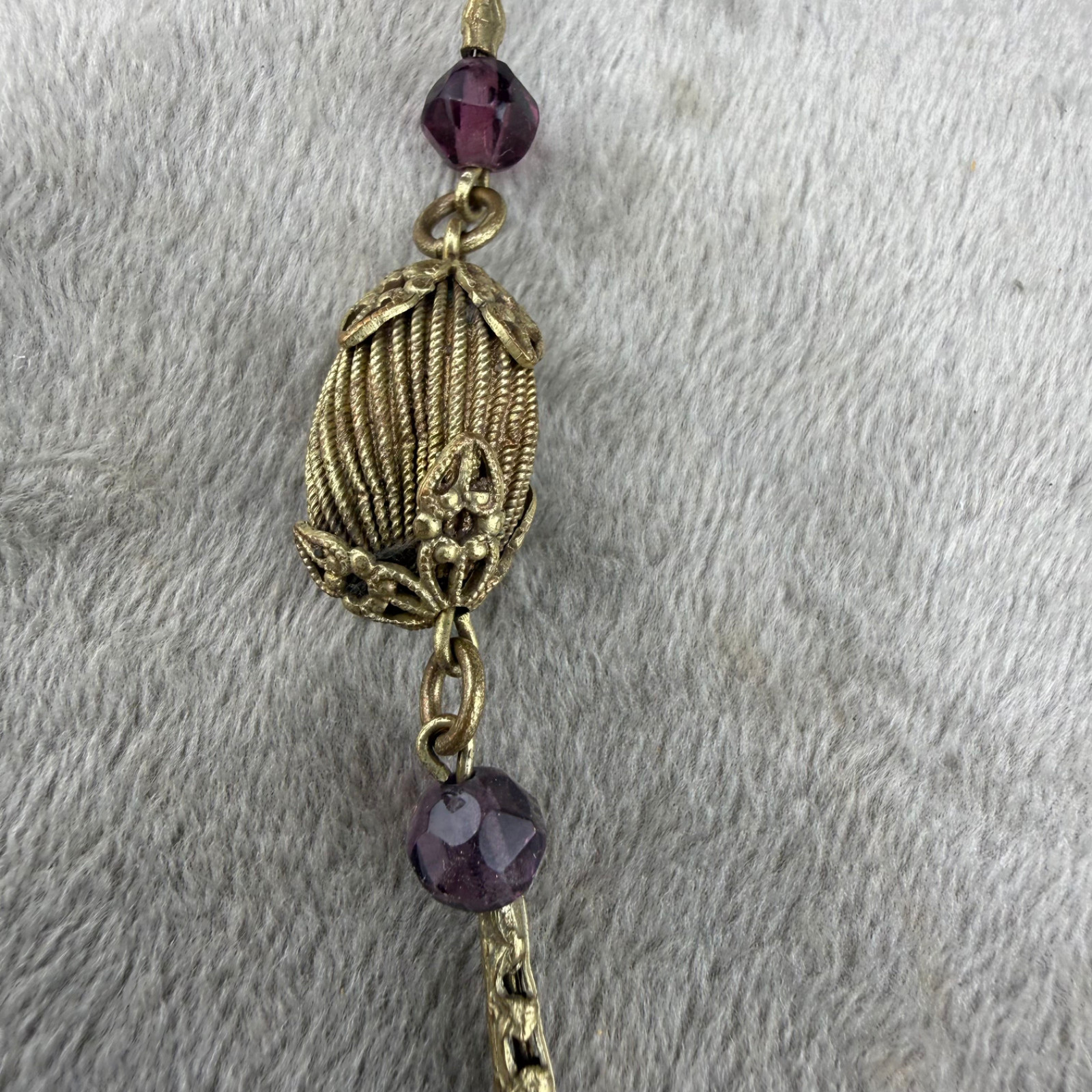 Vintage Masonic Medallion Necklace Gold Tone Filigree Chain Rhinestone READ 28”