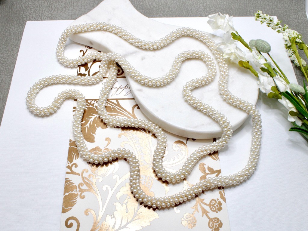 62″ No Clasp Vintage Handmade Crocheted Faux Pearl Necklace Victorian Era Style