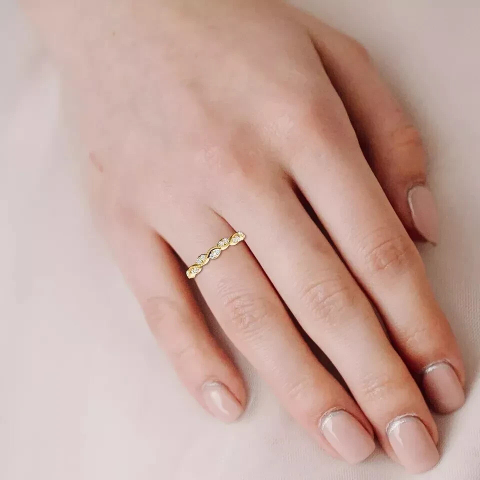 1 Ct Round Lab Created Diamond Stacking Milgrain Wedding Ring 14K Yellow Gold FN