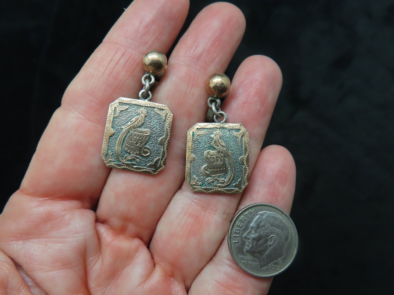 Vintage Sterling Silver 1950’s w/Gold Wash Guatemala Bird/Shield Tourist Jewelry