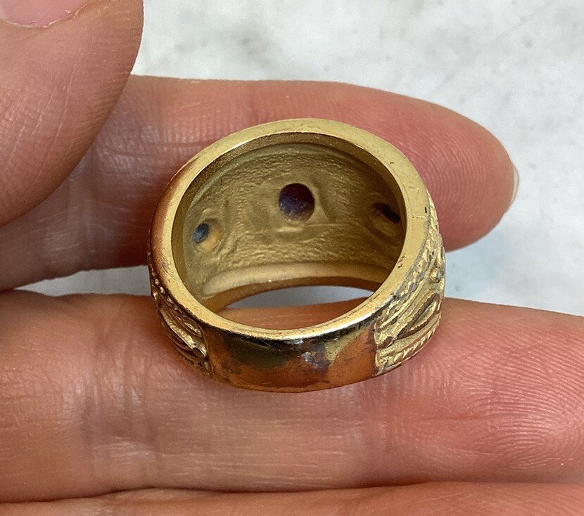 Vintage Gold Plated Byzantine Greek Faux Ruby Sapphire Peridot Ring Size 7