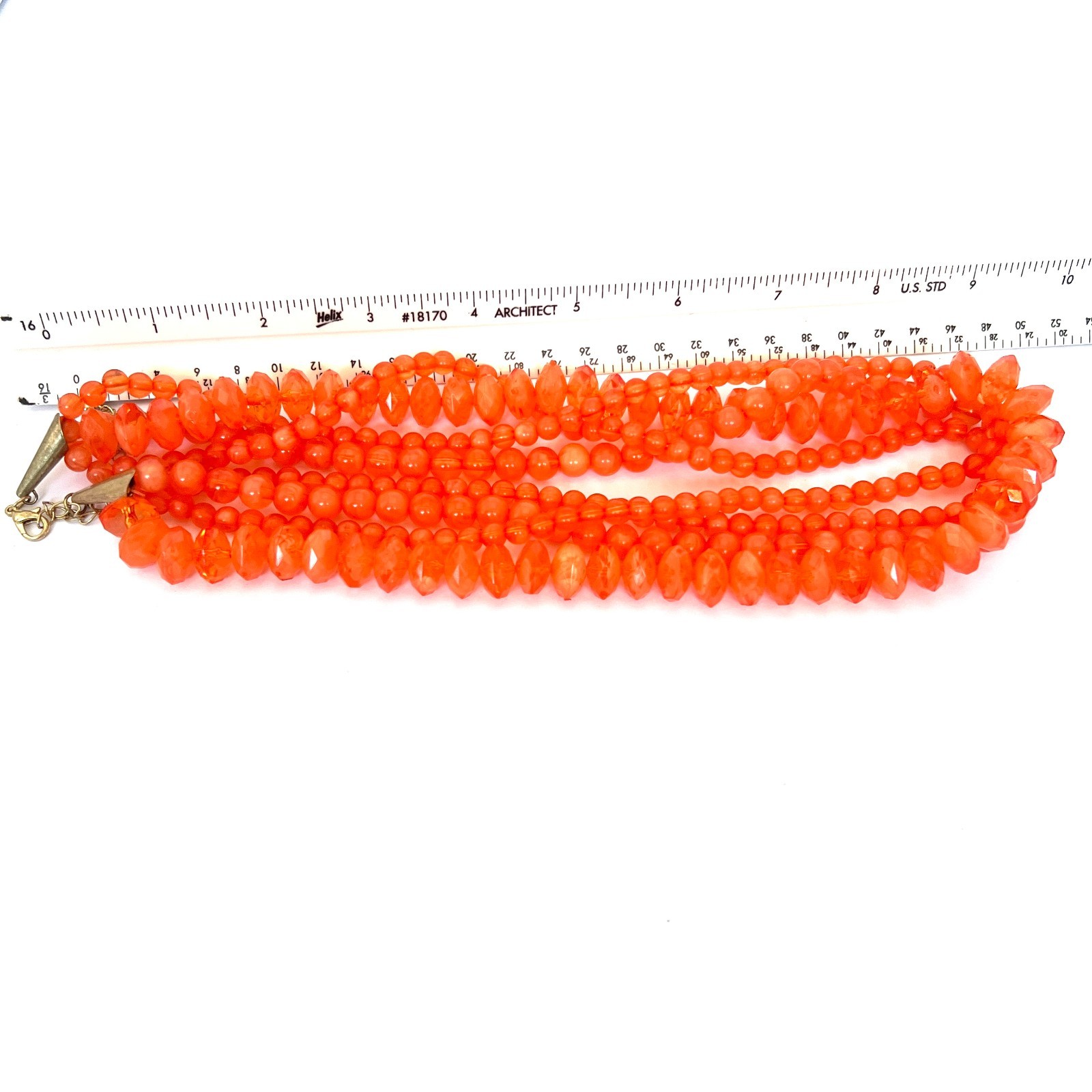VTG Multi-Strand Orange Beaded Necklace Faceted Acrylic 20″ 4 Strands Adjustable
