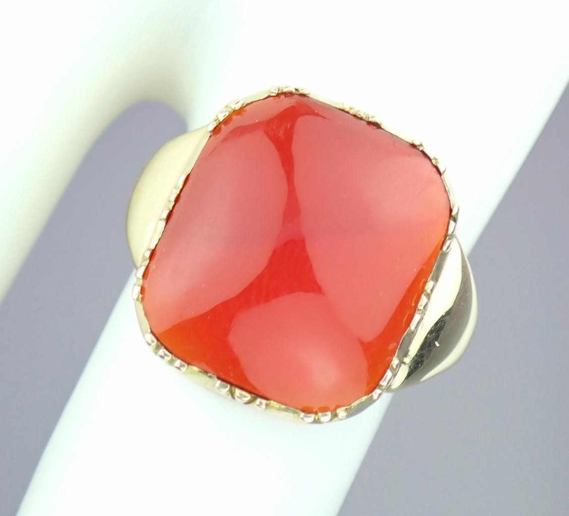 Glowing Antique Victorian DEAKIN & FRANCIS 9K Gold Carnelian Sugarloaf Ring Sz 7