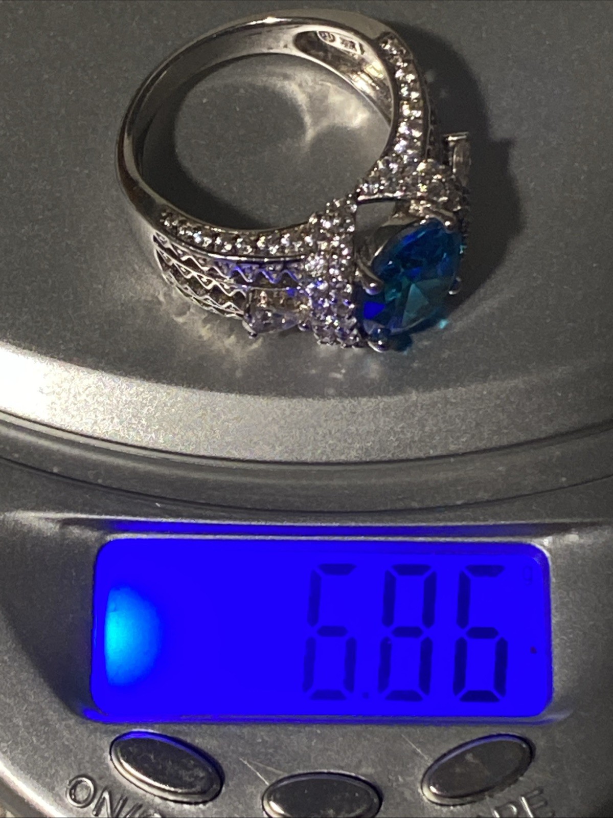 Sz 8 Cushion Cut 925 Ring Blue Topaz Color Stone Sterling Silver Filigree Signed