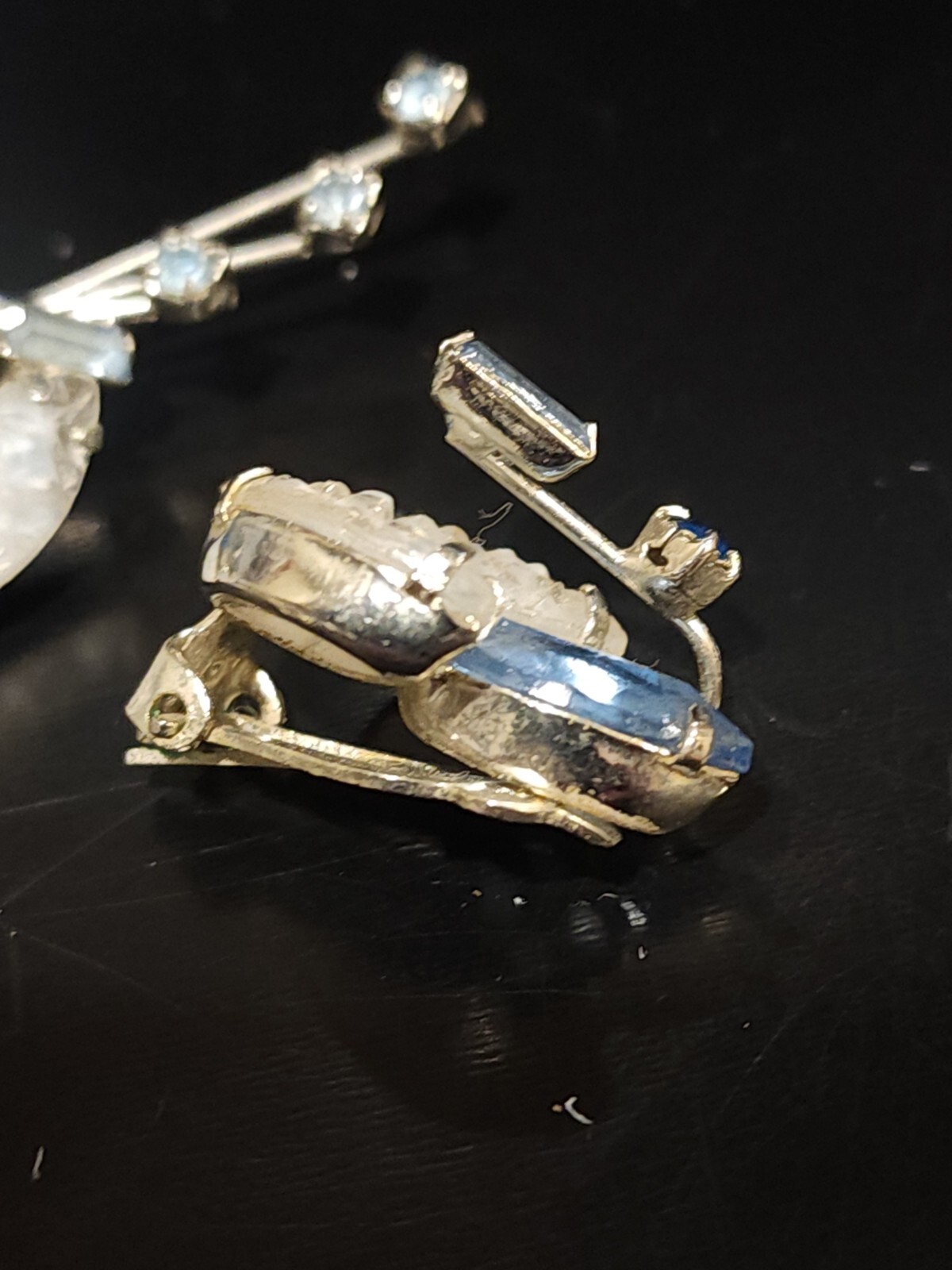 Juliana Delizza & Elster Blue Rhinestone and Glass Clip on Earrings and Brooch