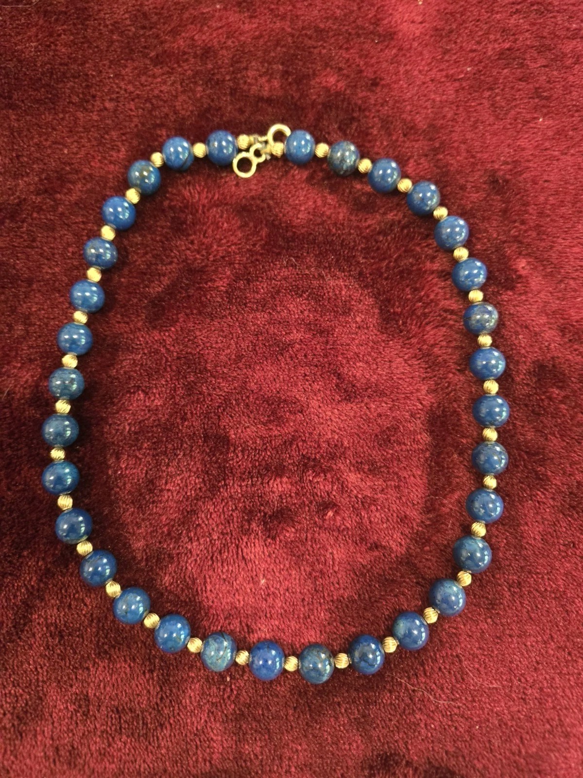 Vintage Lapis Lazuli + Gold Bead Necklace, 14k Clasp, 18″, 44g, Lovely Speckles!