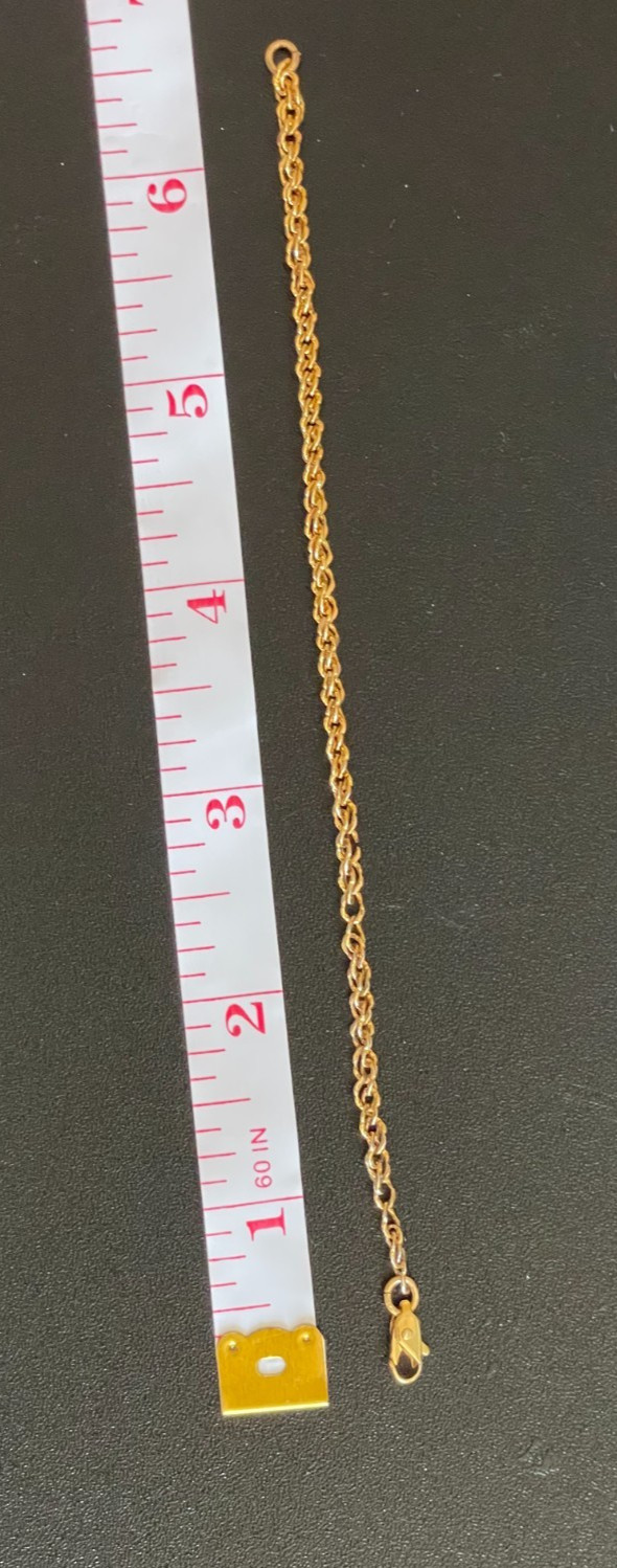 Vintage Small Gold Tone Rope Chain Bracelet Lobster Claw Clasp